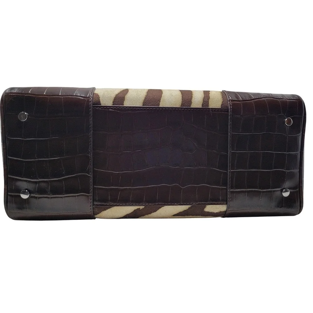 Lauren Ralph Lauren Zebra Canvas Croc‎ Embossed Leather Satchel Bag 431969469001